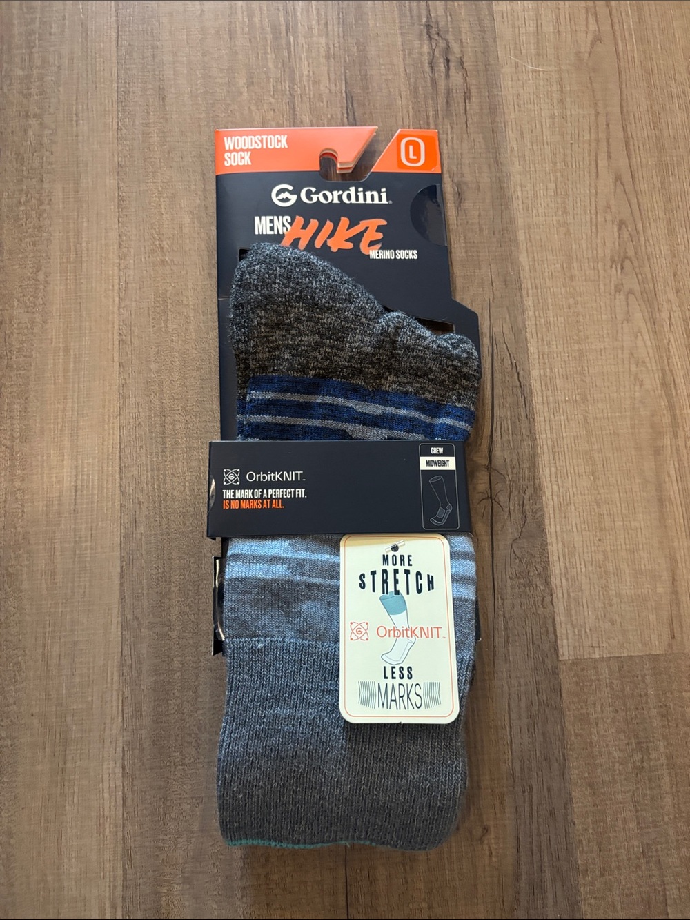Gordini Men's hike Woodstock sock crew height midweight size Large NWT